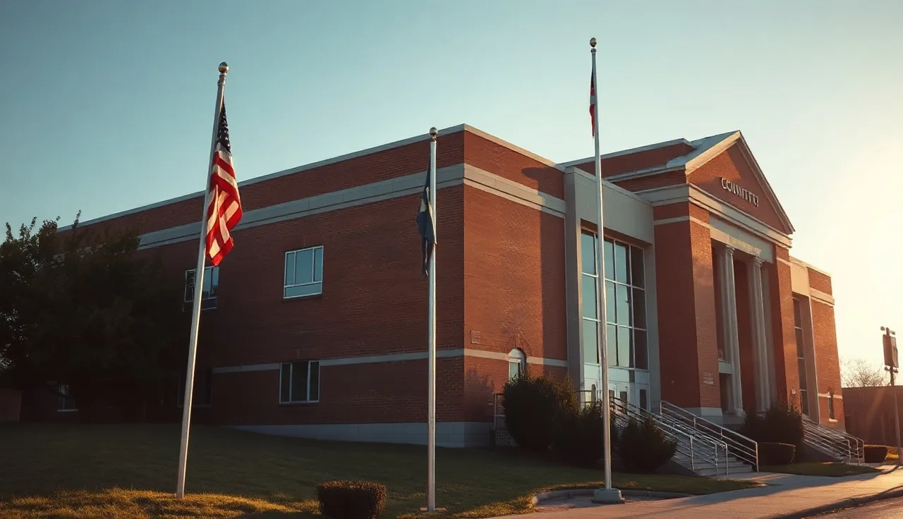 County government building exterior in Tennessee on a sunny morning