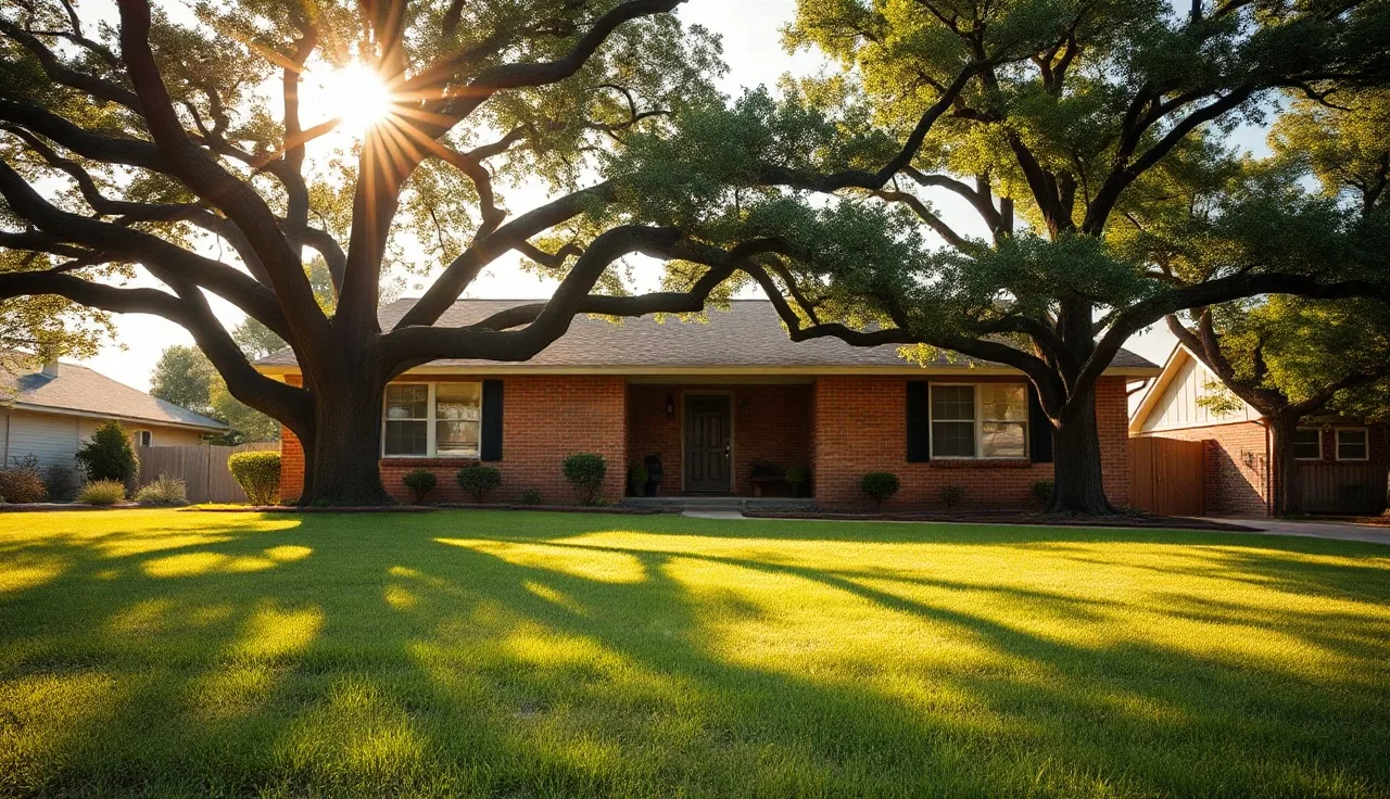Single-story brick ranch home in Austin Texas neighborhood on a sunny morning