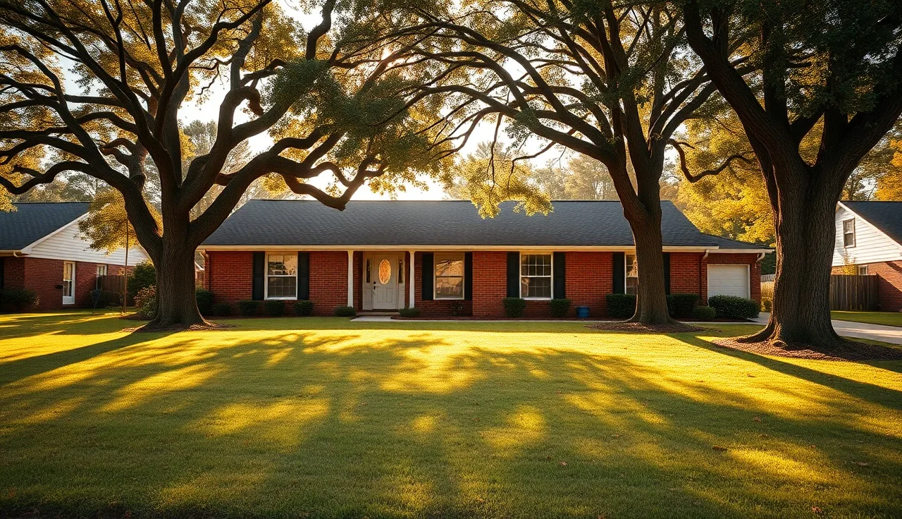 Brick suburban home in Raleigh North Carolina on a clear autumn morning