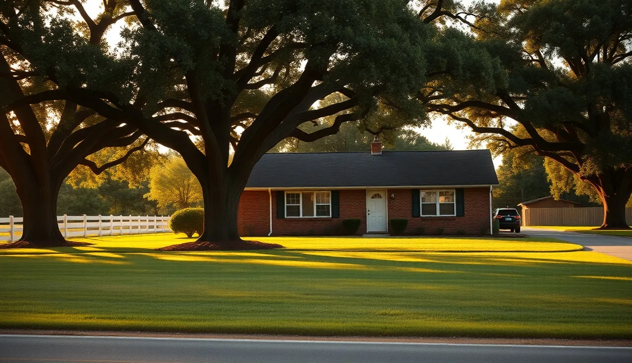 Brick ranch home on a rural Walker County Georgia road at sunset