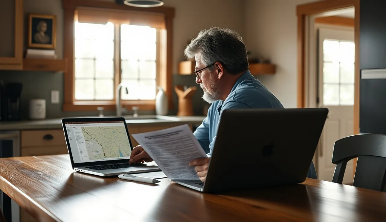 Homeowner reviewing Washington property tax parcel records at kitchen table