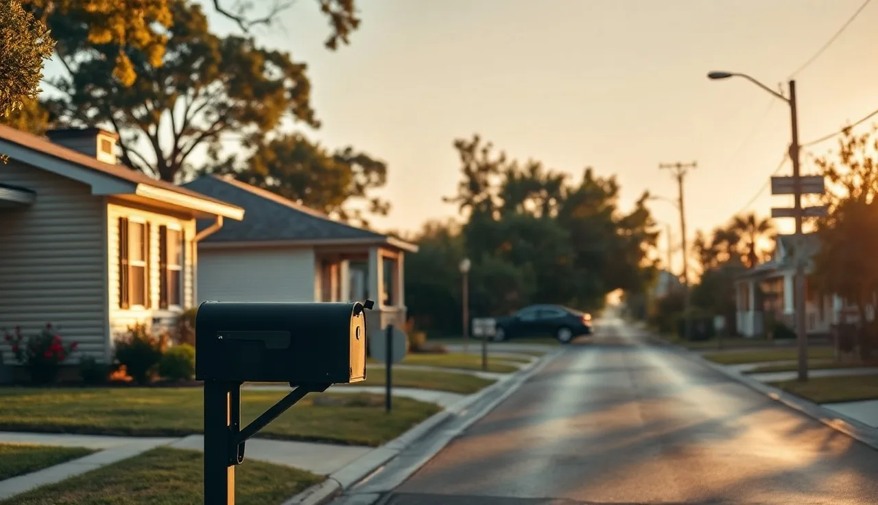 Quiet suburban street with modest homes in afternoon light, illustrating property tax variation by state